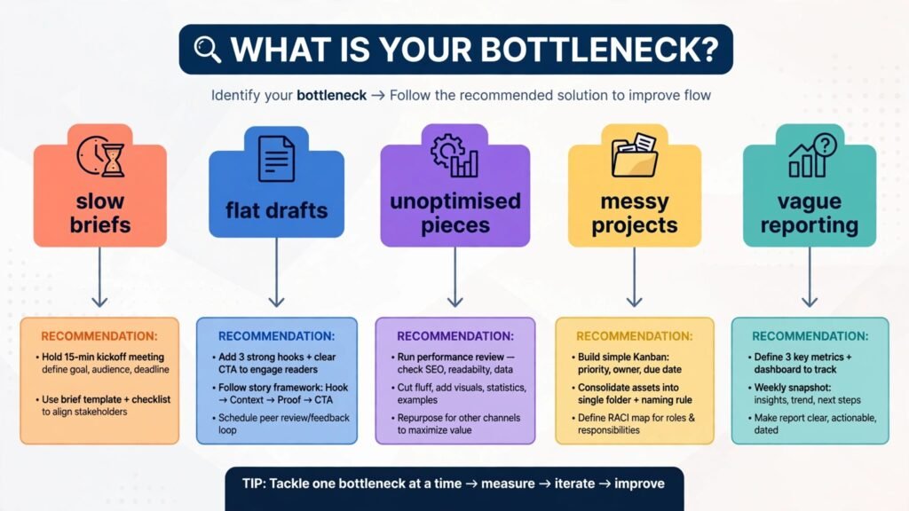 Decision flowchart, pick the right content agency tool for your bottleneck