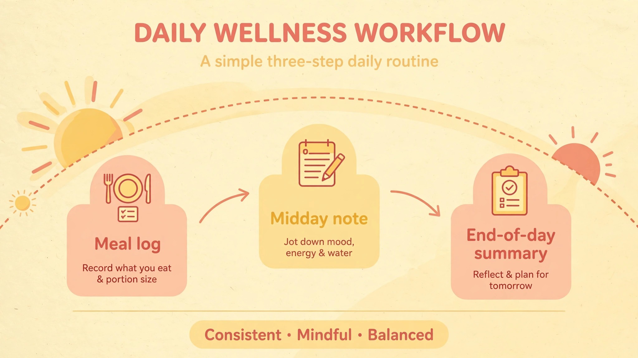 Workflow diagram of a daycare daily update from meal log to end-of-day summary