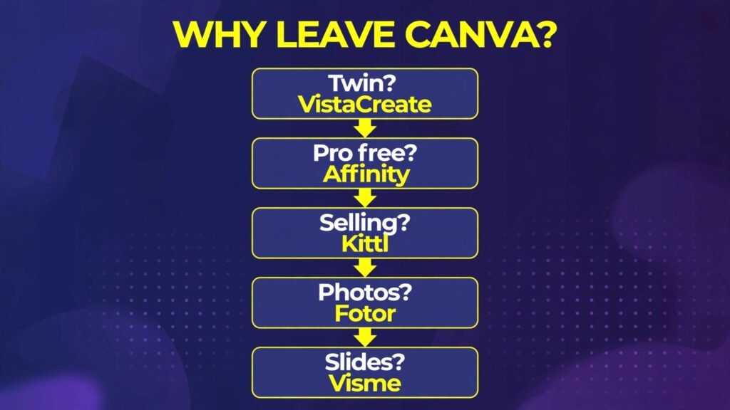 Decision flowchart, pick the right Canva alternative for your reason