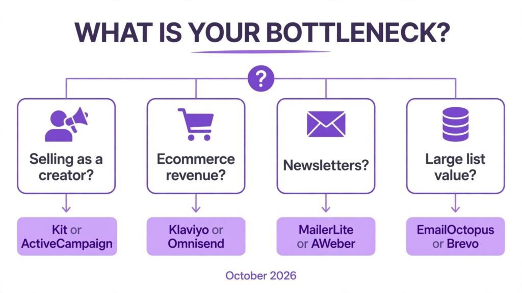 Decision flowchart, pick the right Mailchimp alternative for your bottleneck
