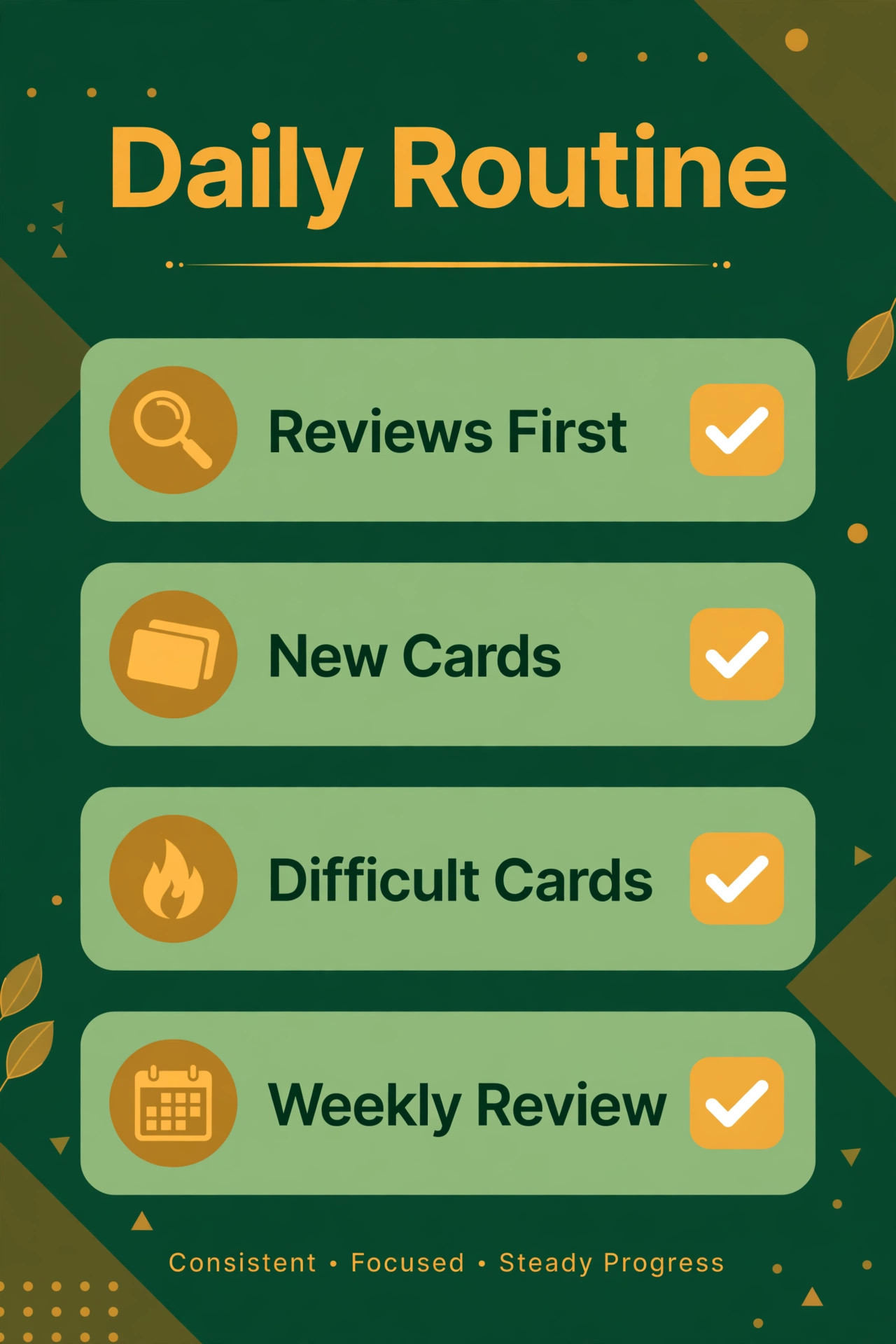 Daily routine checklist with reviews first
