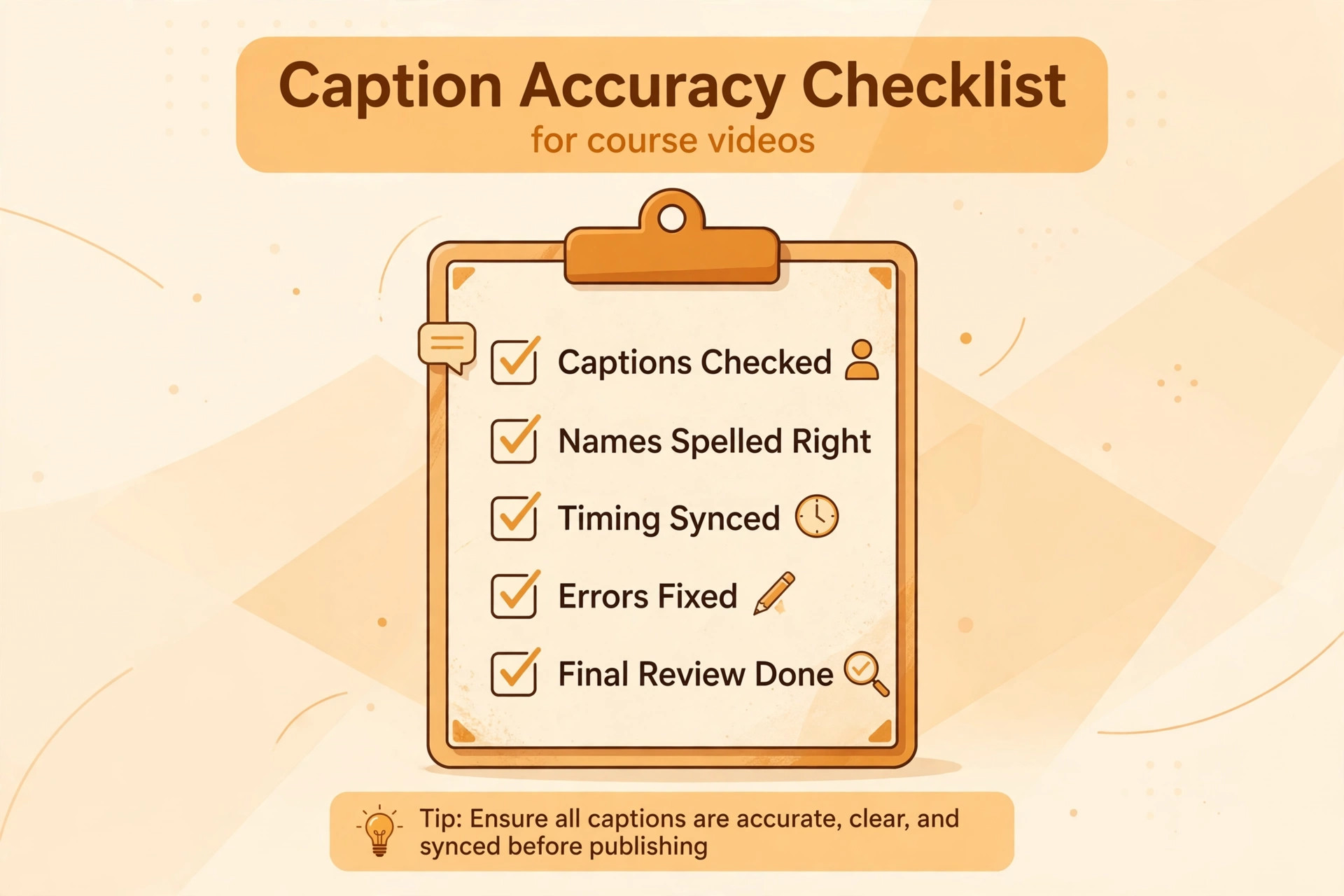 Caption accuracy checklist for course videos