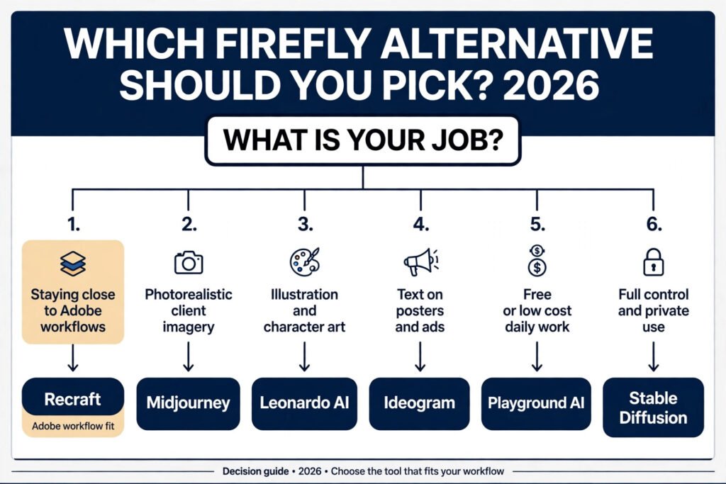 Adobe Firefly alternatives decision flowchart how to choose an image tool