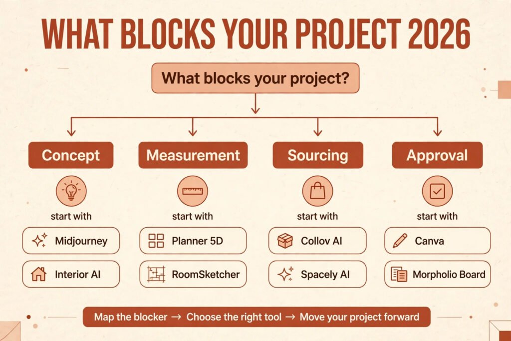 Decision flowchart, pick the right interior designer tool for your project stage