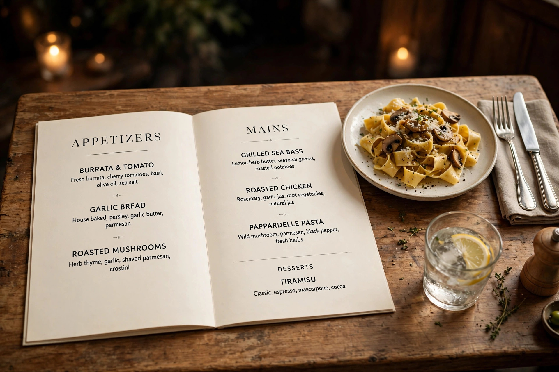 Mockup of a restaurant menu on a table
