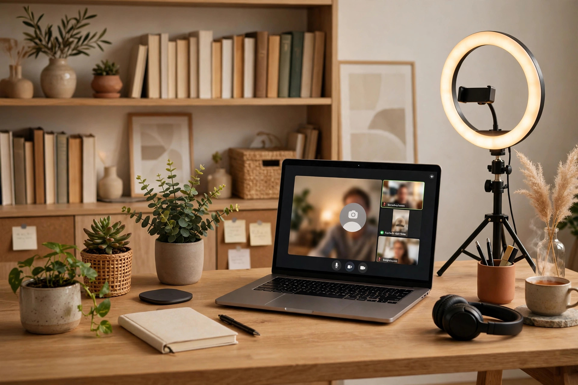Mockup of home office with virtual background