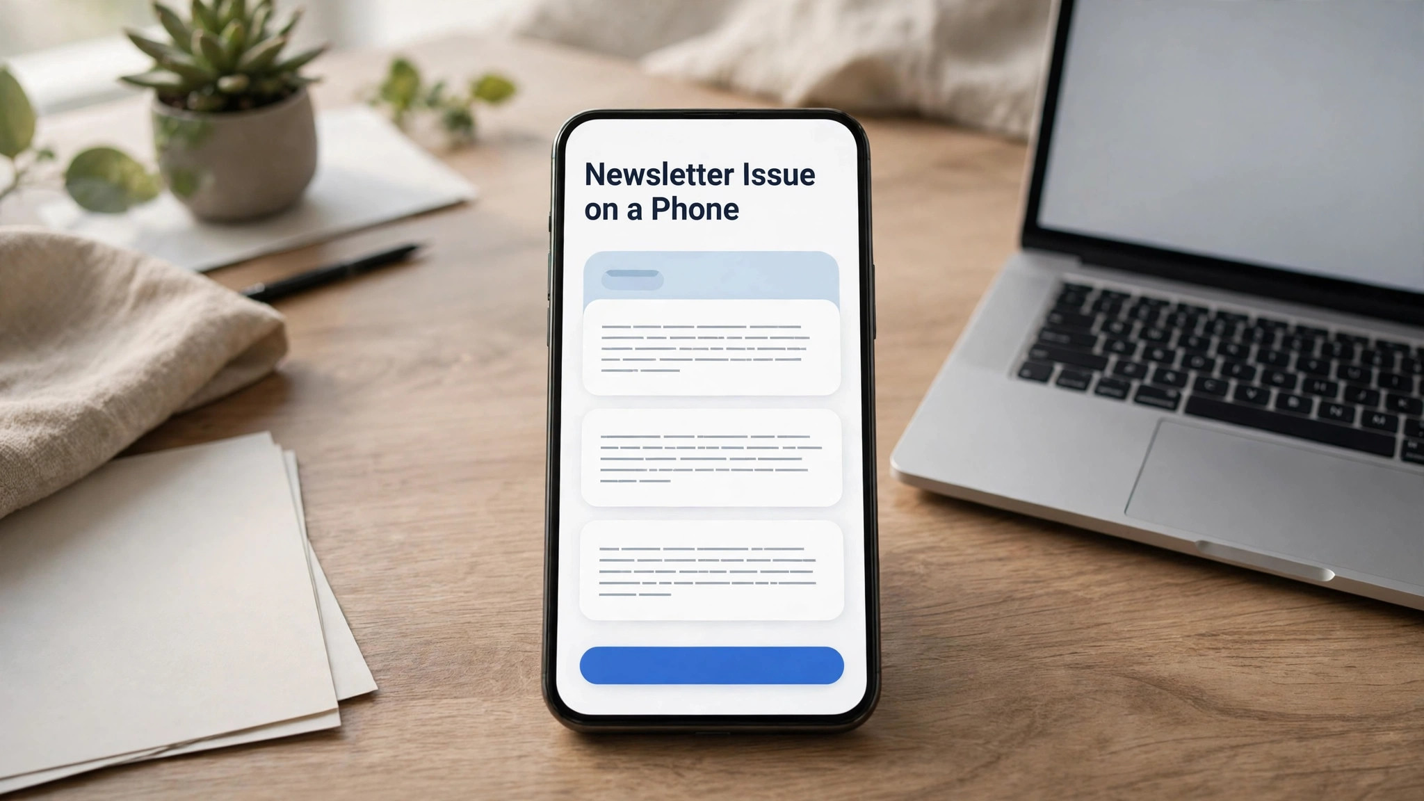 phone mockup of a newsletter issue