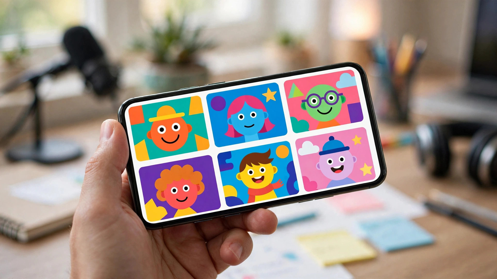 phone mockup of a video feed with thumbnails