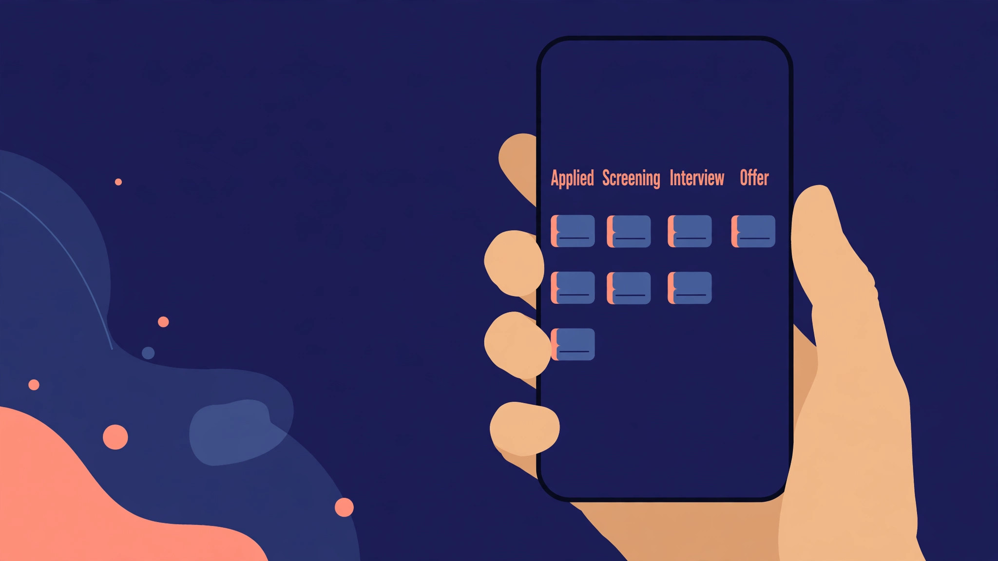 phone mockup of a job application pipeline board