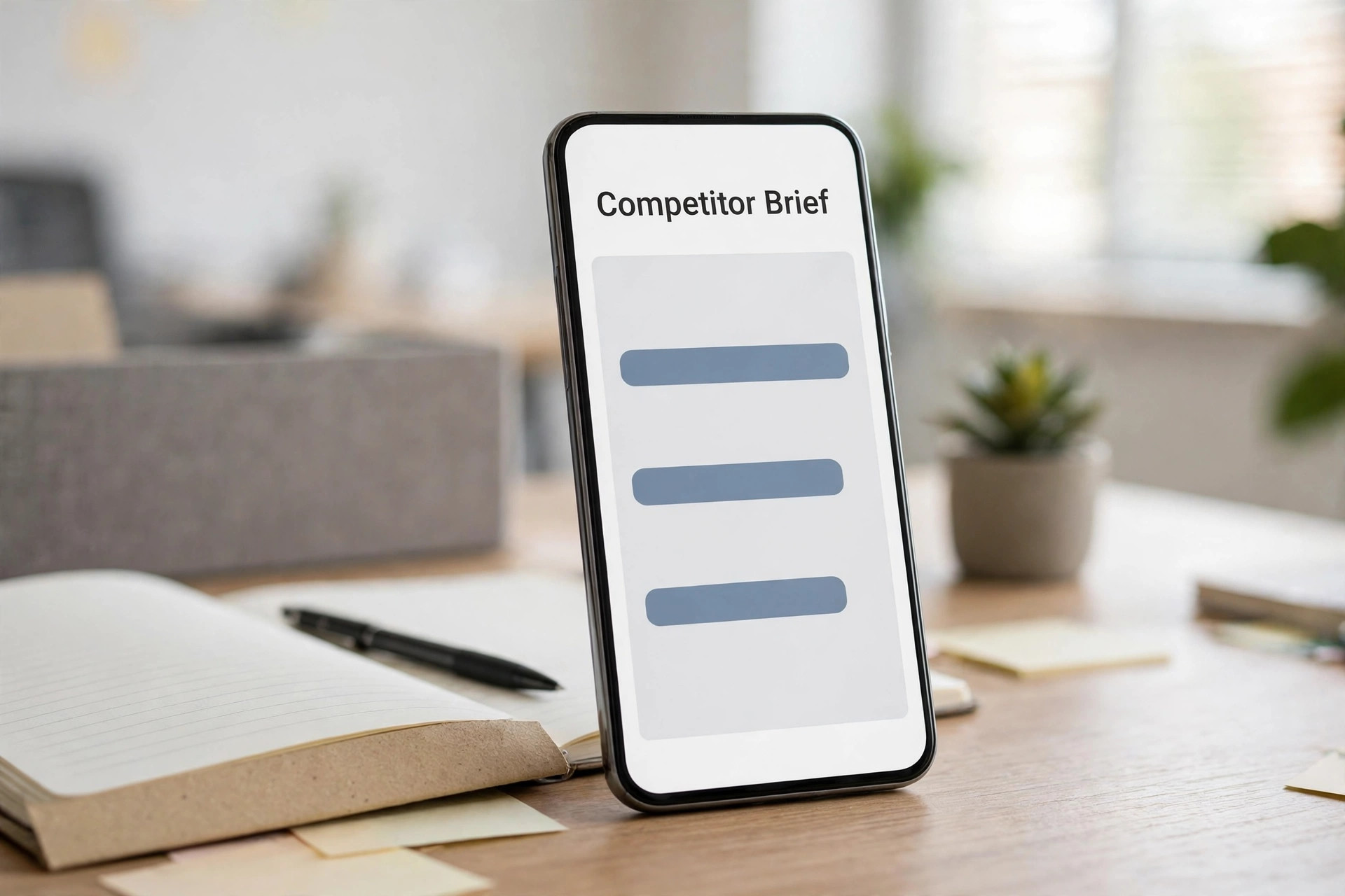 phone mockup of a competitor brief page
