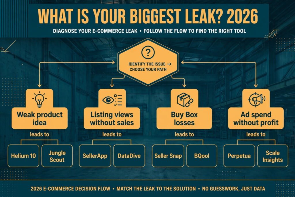 Decision flowchart, pick the right Amazon seller tool for your biggest leak