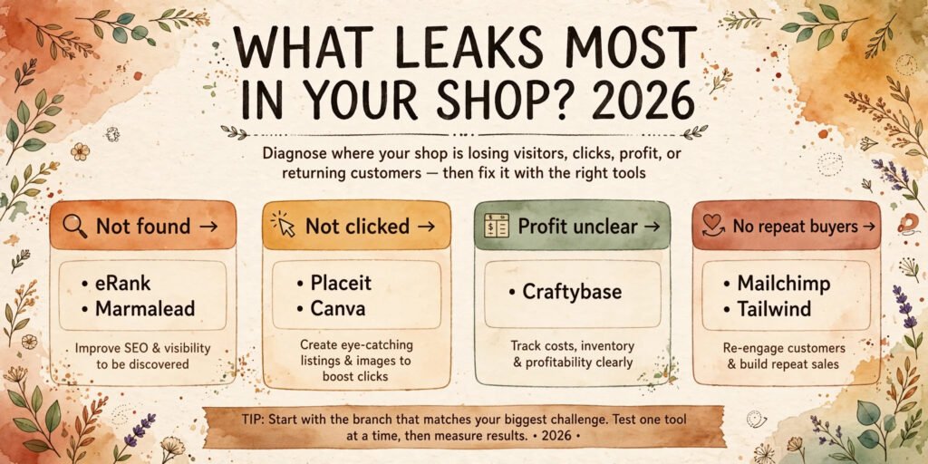 Decision flowchart, pick the right Etsy seller tool for your biggest leak