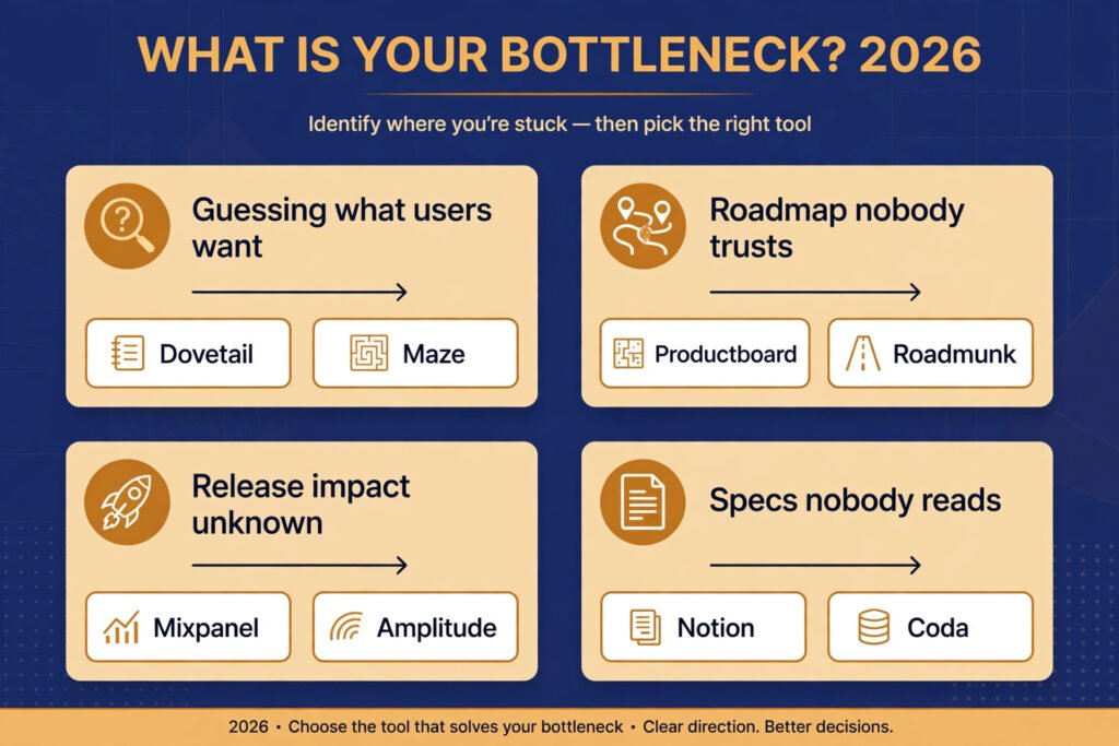 Decision flowchart, pick the right product manager tool for your bottleneck