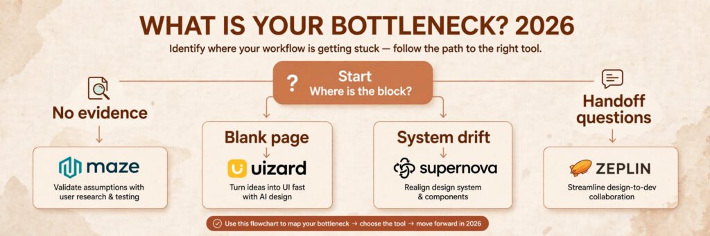 Decision flowchart, pick the right UX designer tool for your bottleneck