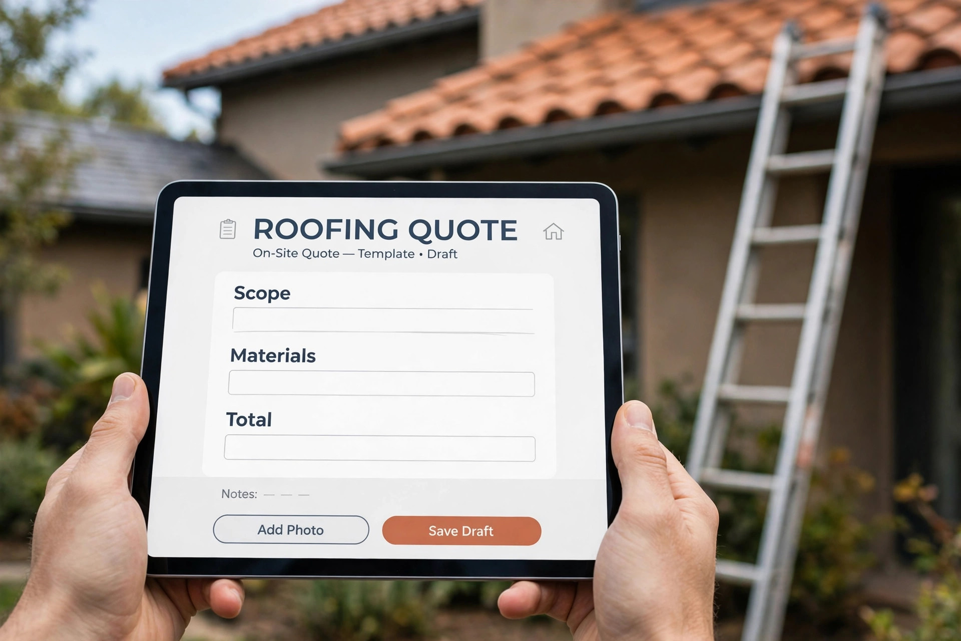 On Site Quote Template visual for a roofing company