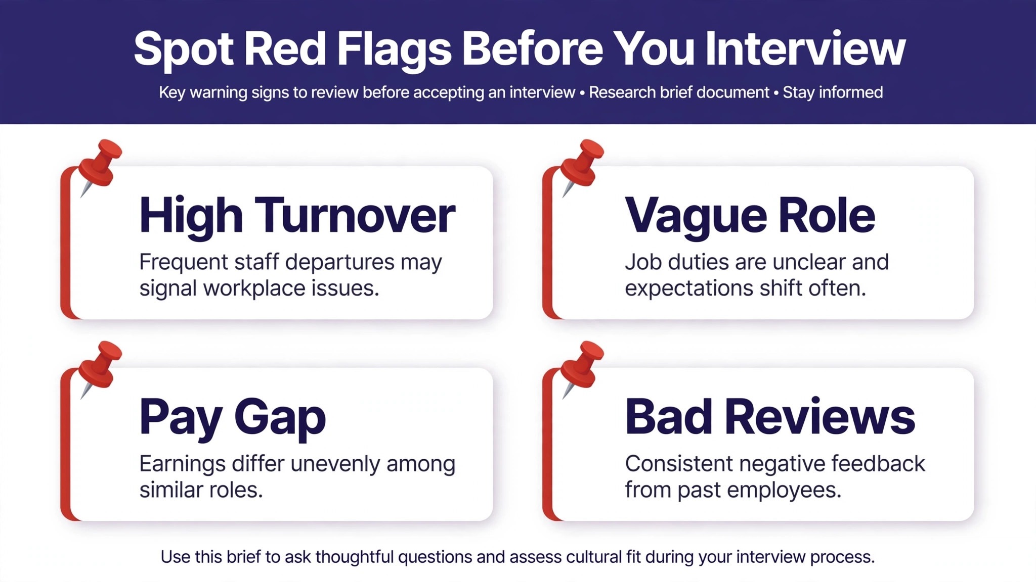 Annotated company research brief with red flag notes