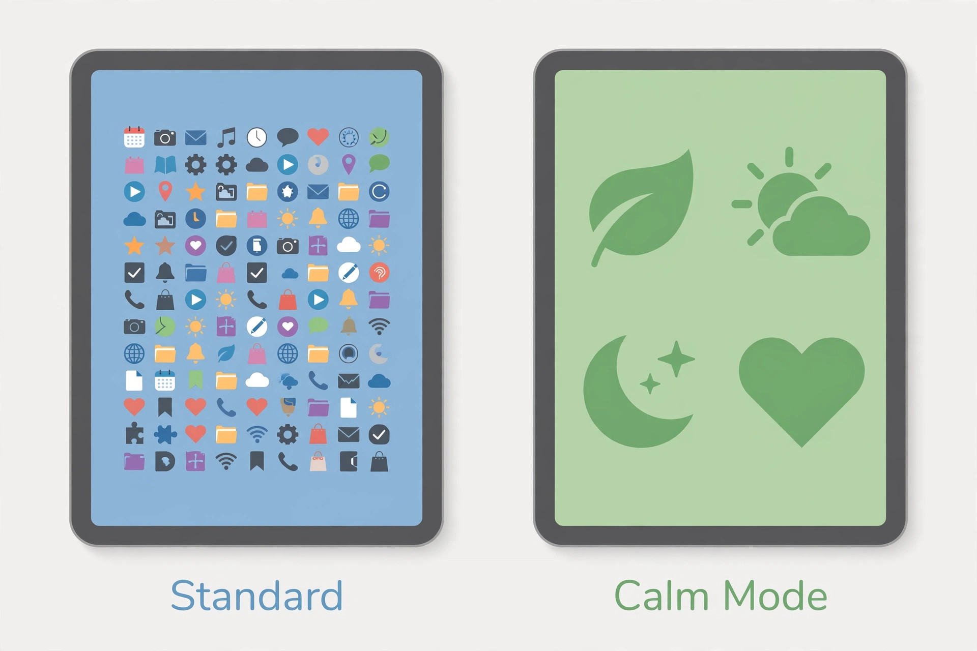 Comparison of standard and Assistive Access iPad home screens
