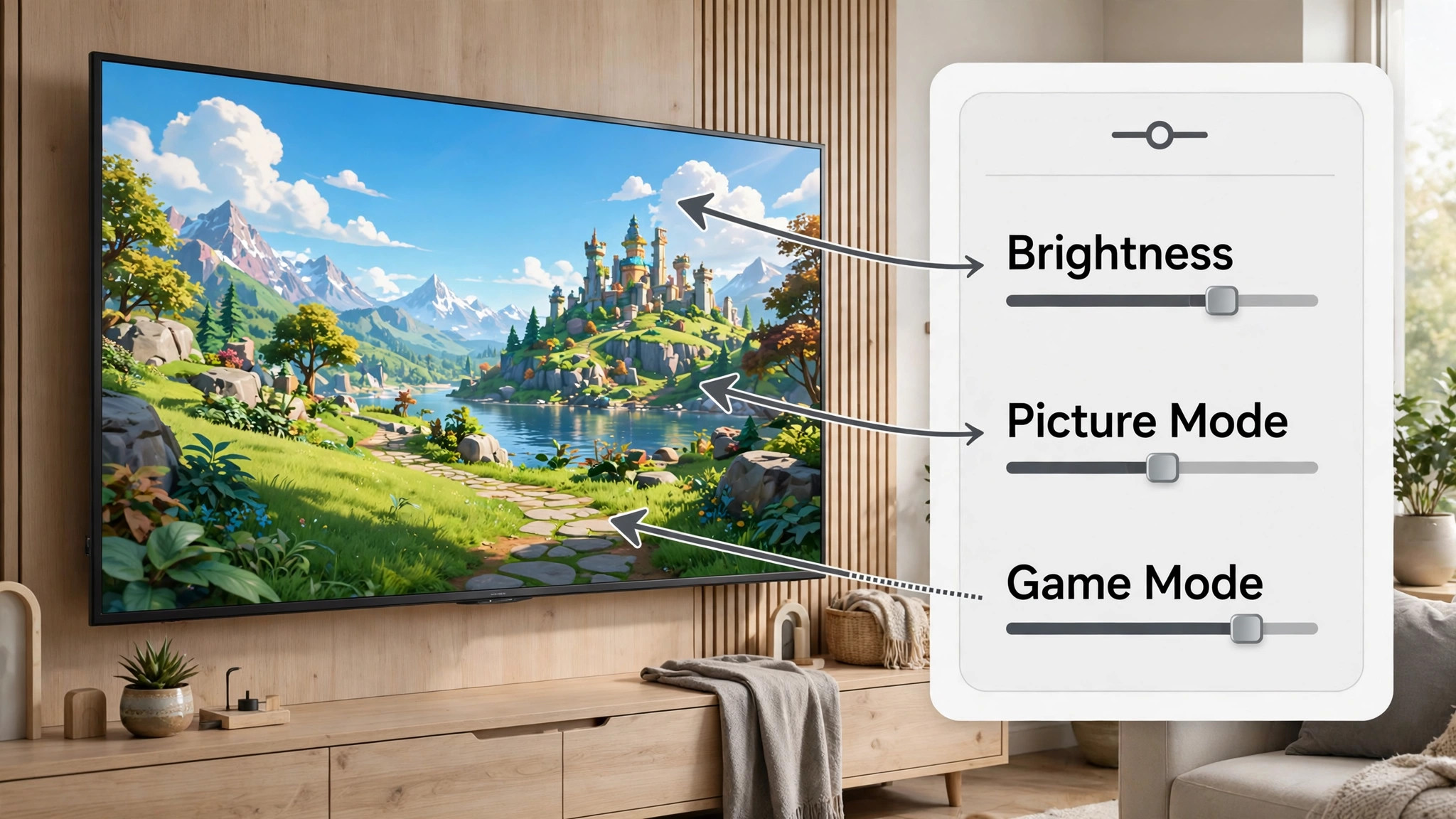 Annotated television picture settings for PS5 games
