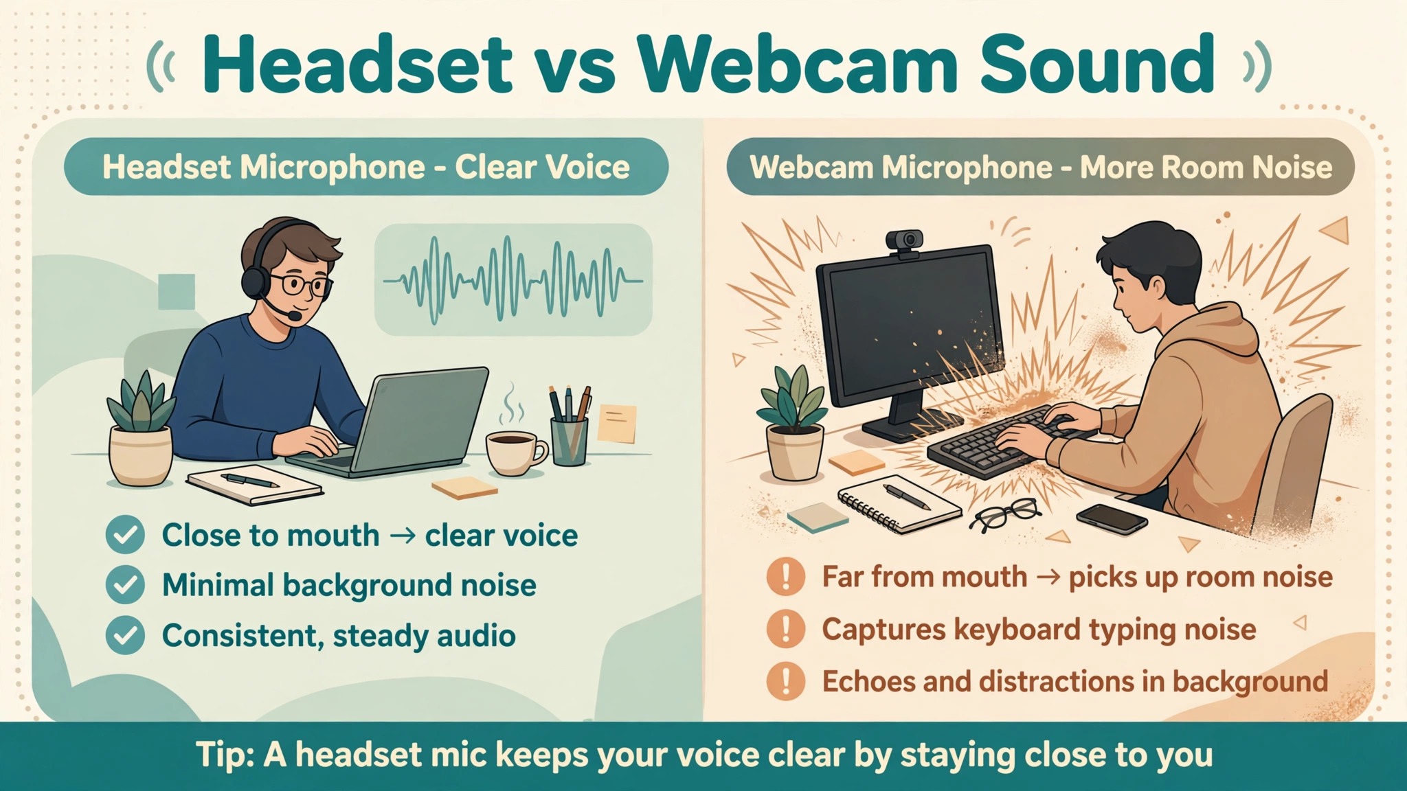 Comparison of headset and webcam microphone sound quality