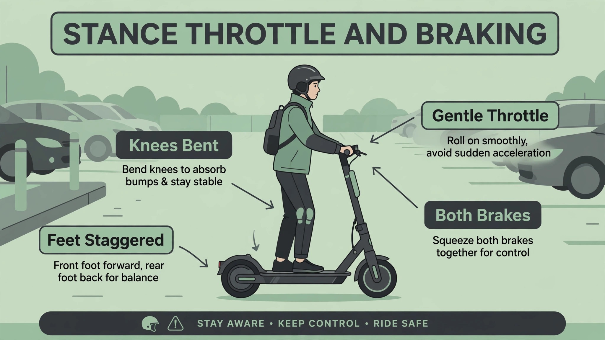Diagram of scooter stance throttle and braking positions