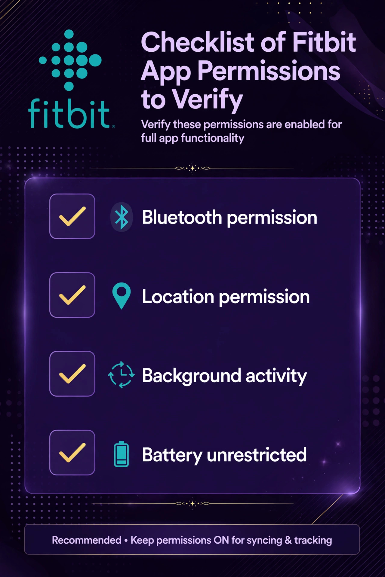 Checklist of Fitbit app permissions to verify