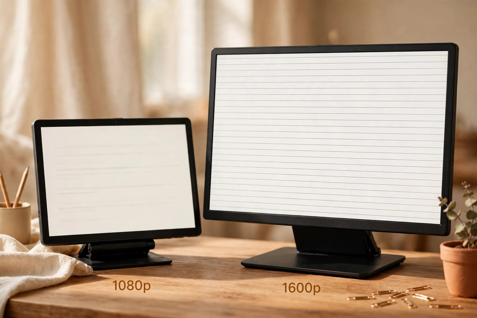 Side by side 1080p and 1600p portable monitor text