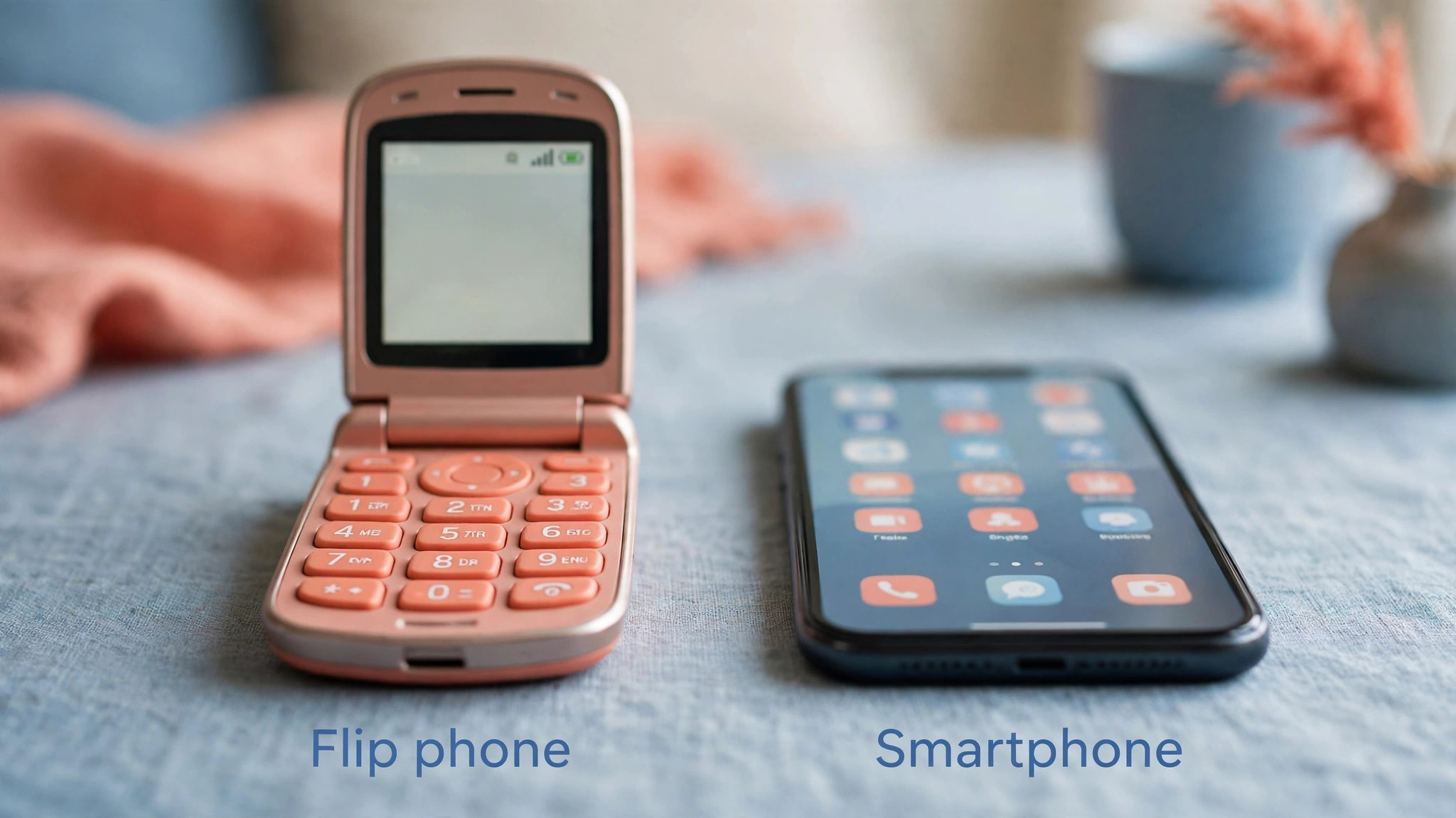 Side by side flip phone and smartphone for seniors