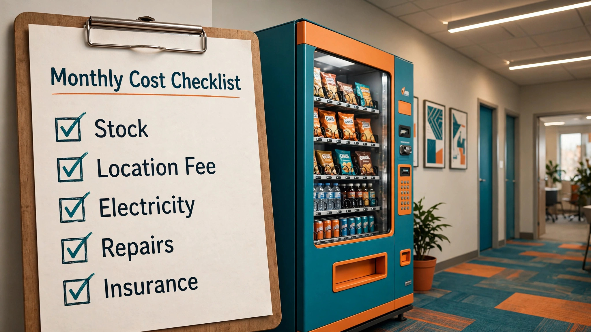 Monthly vending cost checklist for each machine