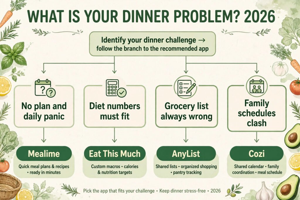 Decision flowchart, pick the right meal planning tool for your biggest dinner problem