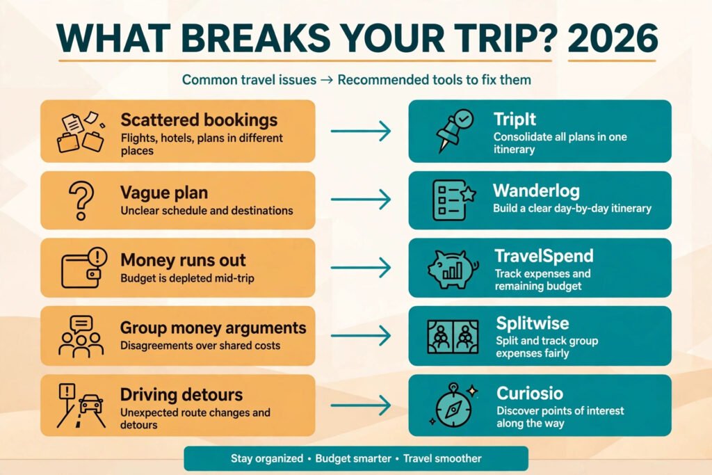 Decision flowchart, pick the right travel planning tool for your biggest trip problem
