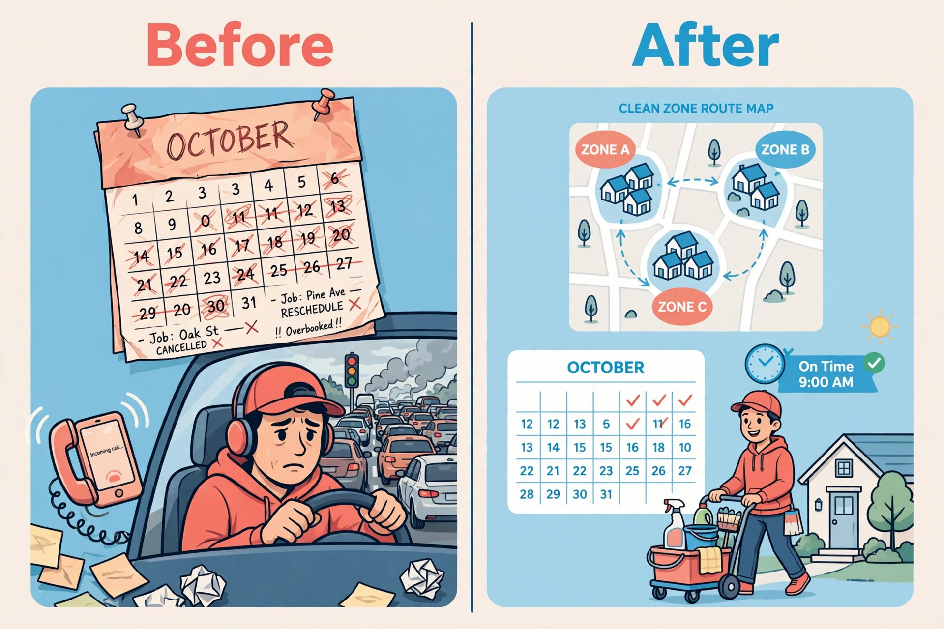 before/after image illustrating a key idea for a cleaning business