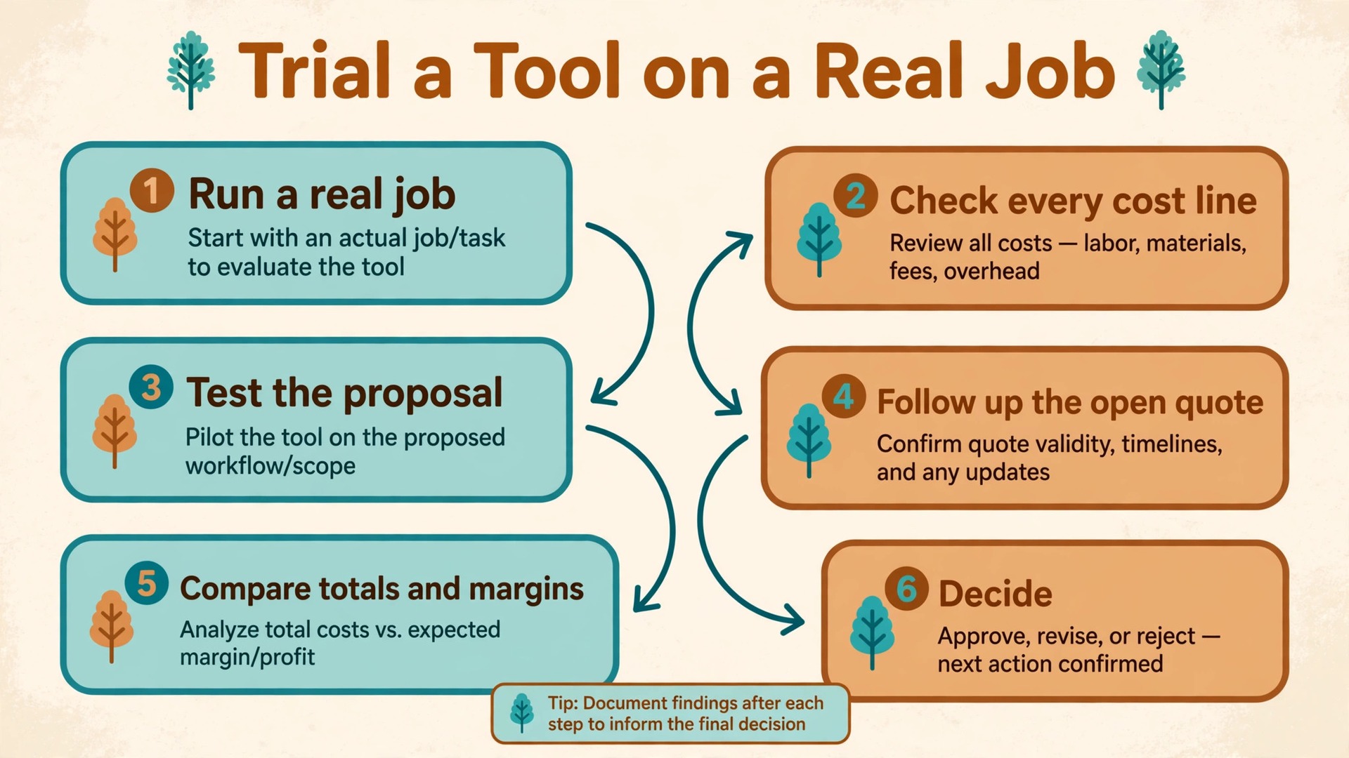 flowchart visual showing how to trial a tree estimating tool.
