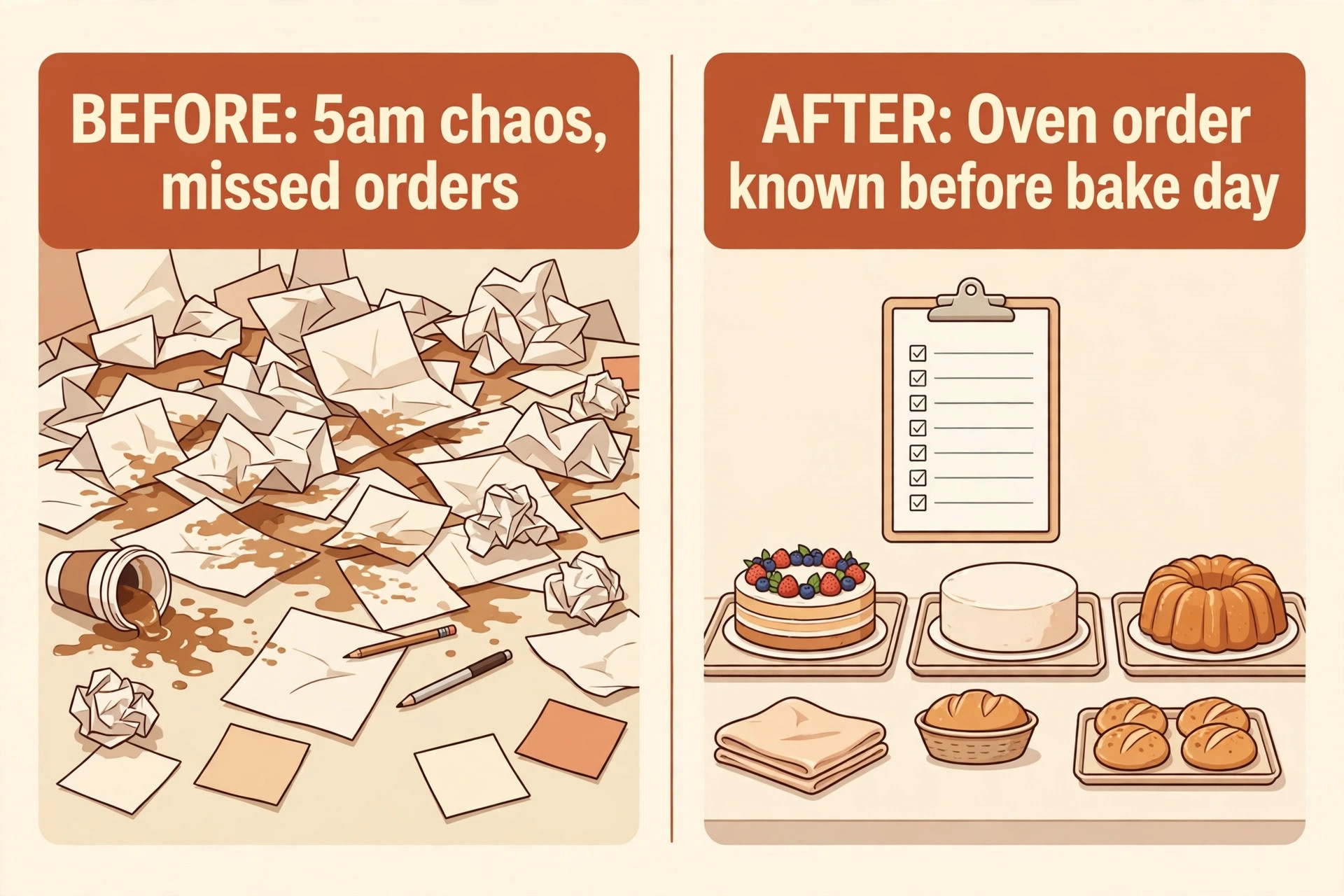 before/after image illustrating a key idea for a bakery.