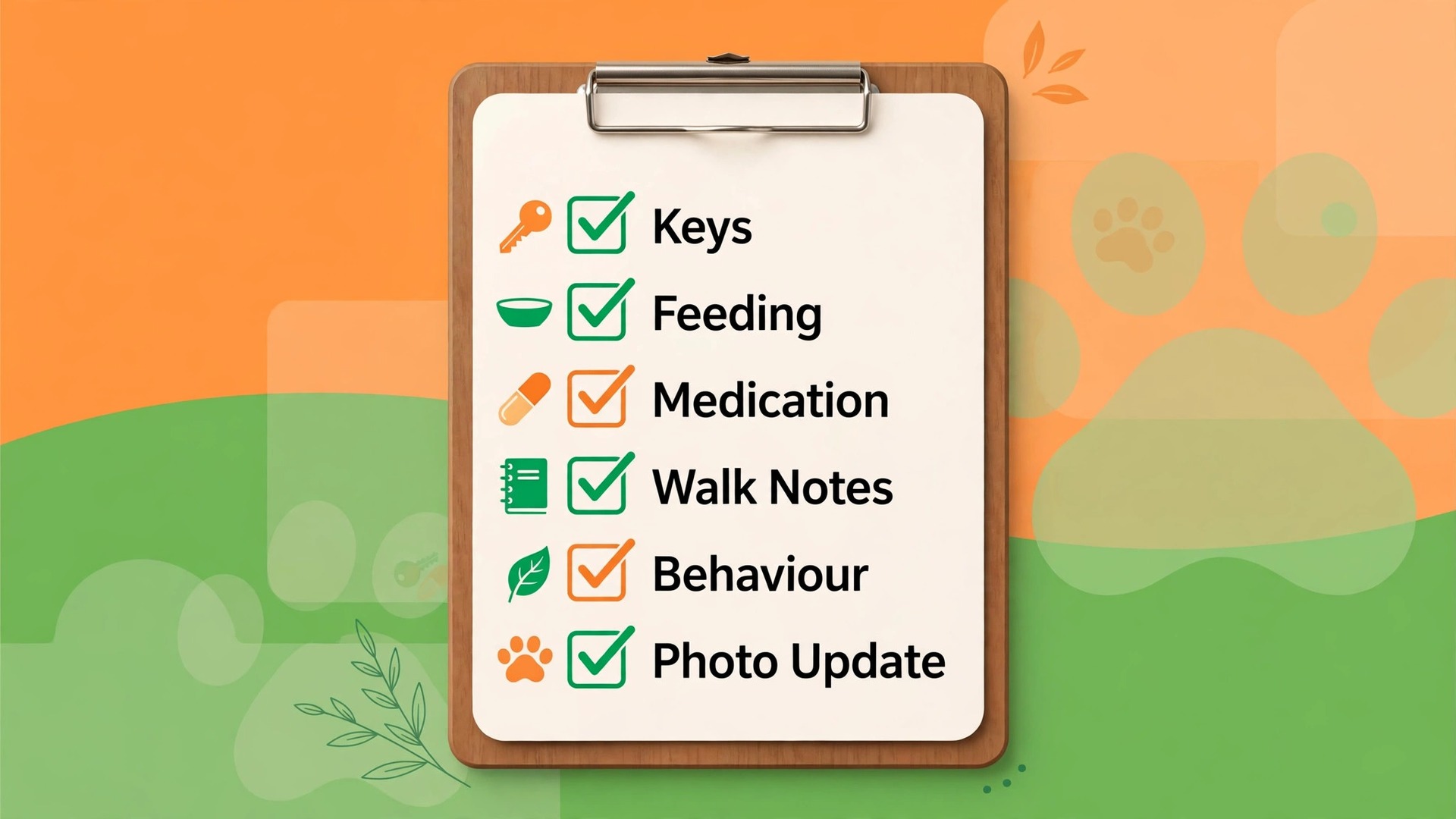 checklist visual for daily dog walking route items.