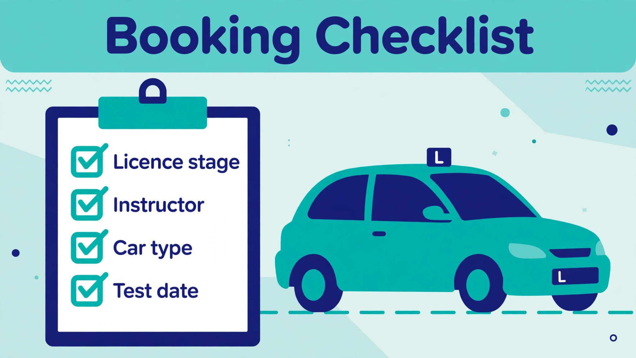 checklist visual for licence stage instructor car type and test date.