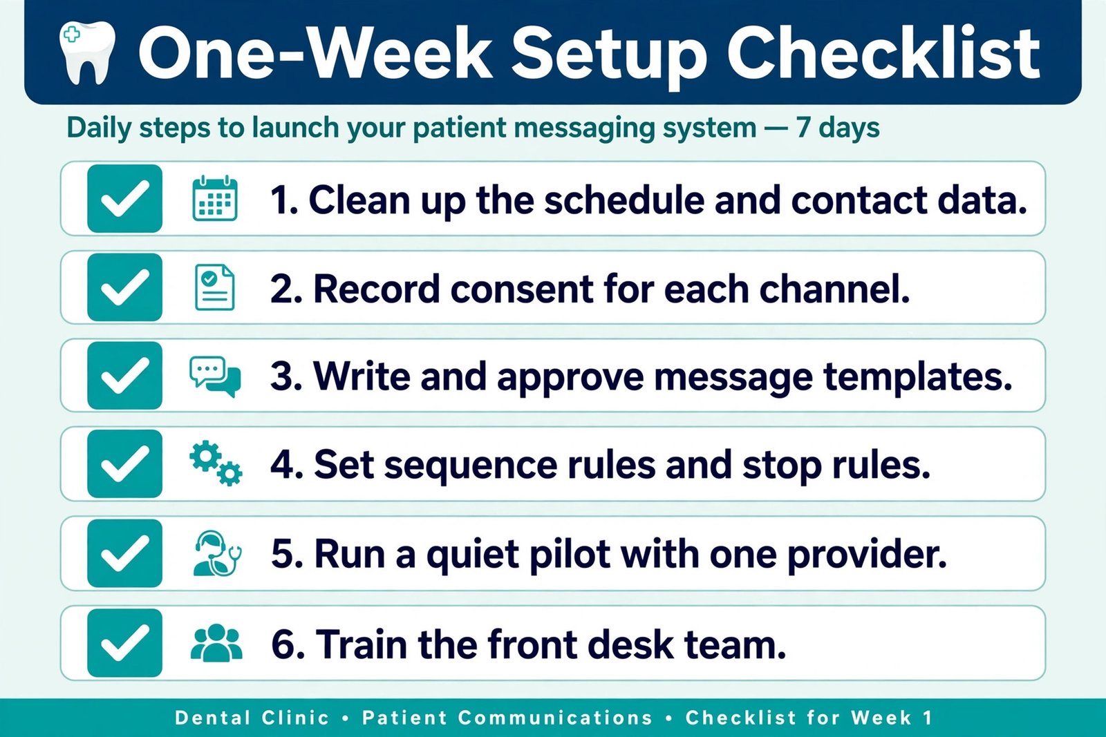 One week dental reminder setup checklist