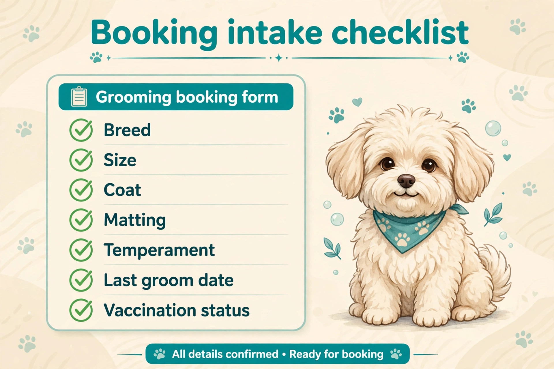 Pet grooming booking intake checklist