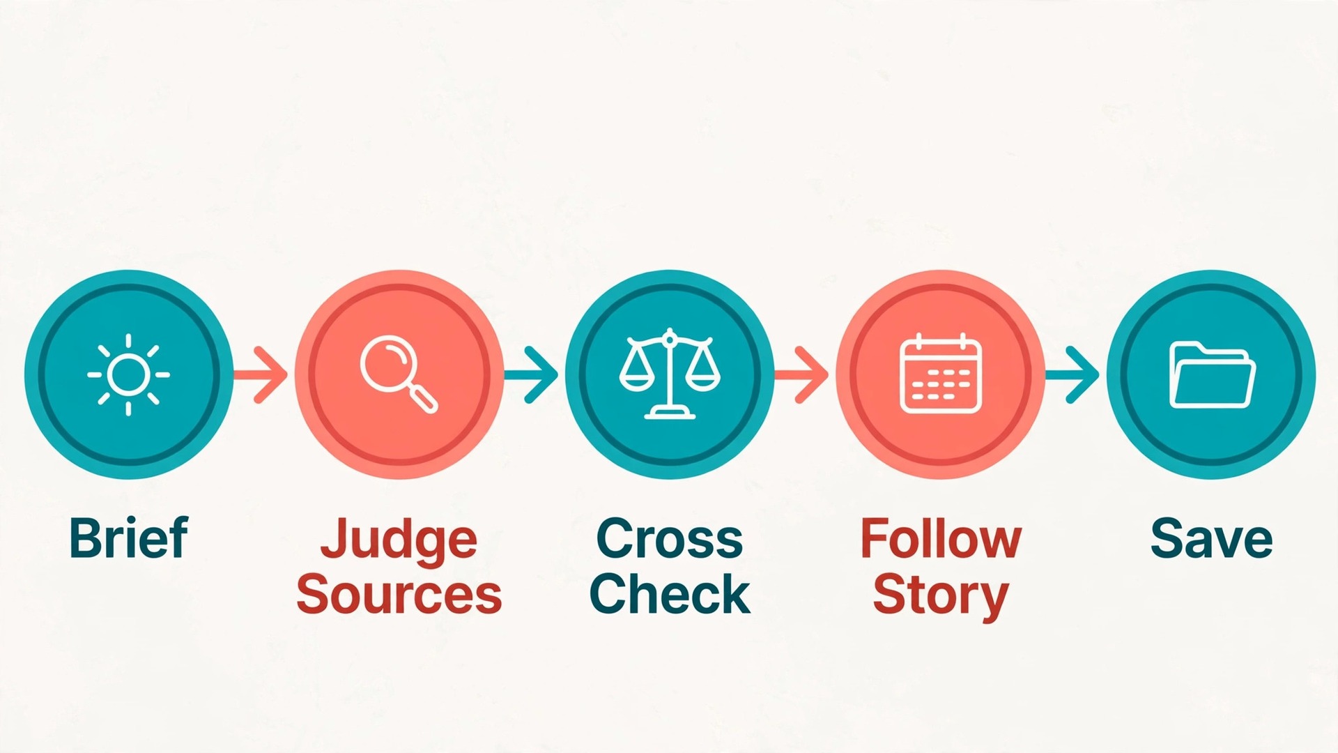 Five step daily news research workflow from briefing to saving