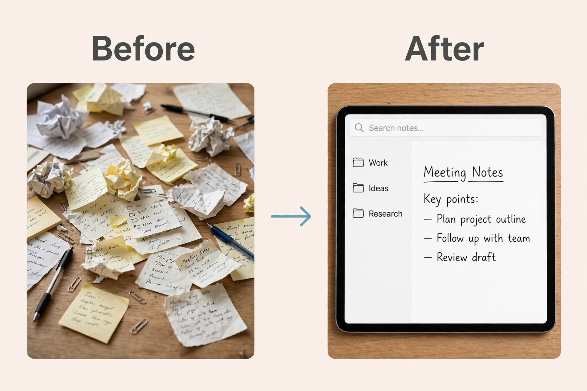 Paper notes before and after moving to a tablet notebook