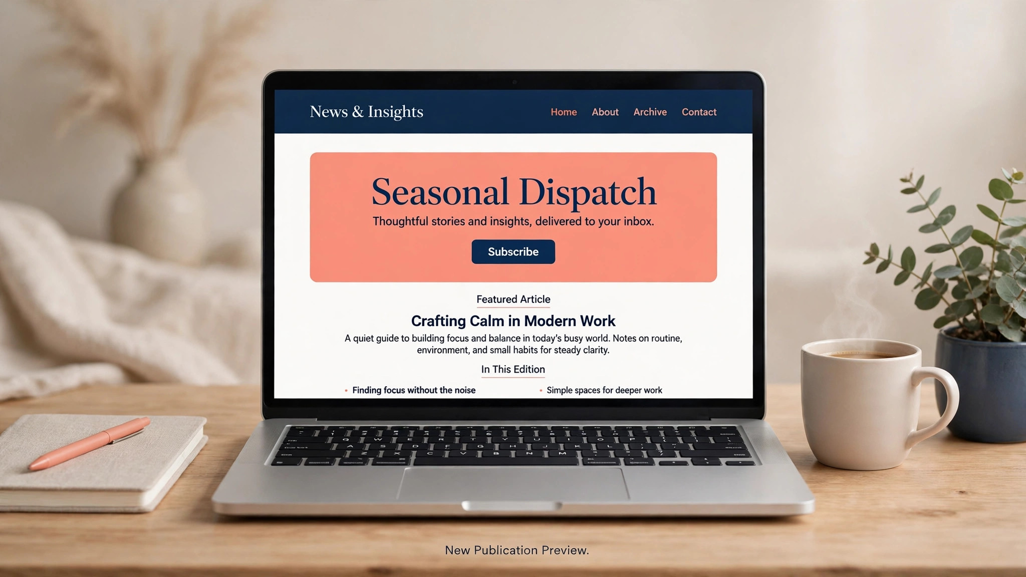 new publication preview on a laptop screen