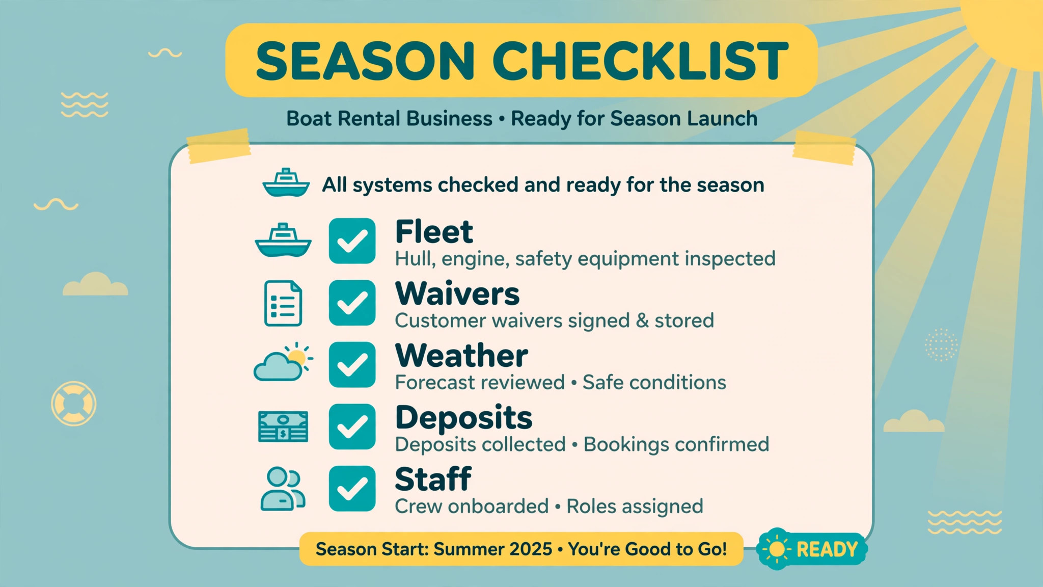 Season checklist for a boat rental business