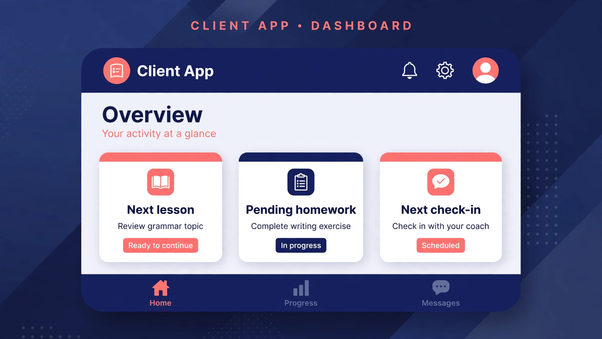 Mockup of a coaching client app screen