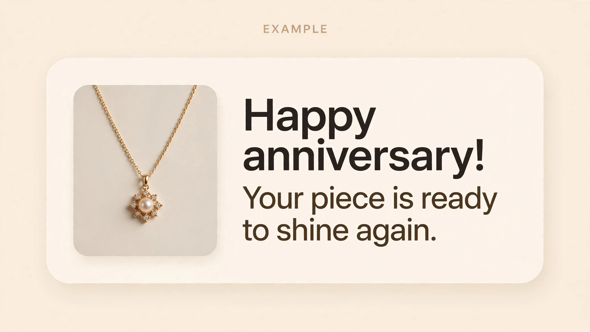 Mockup of a personal anniversary message with a piece photo.