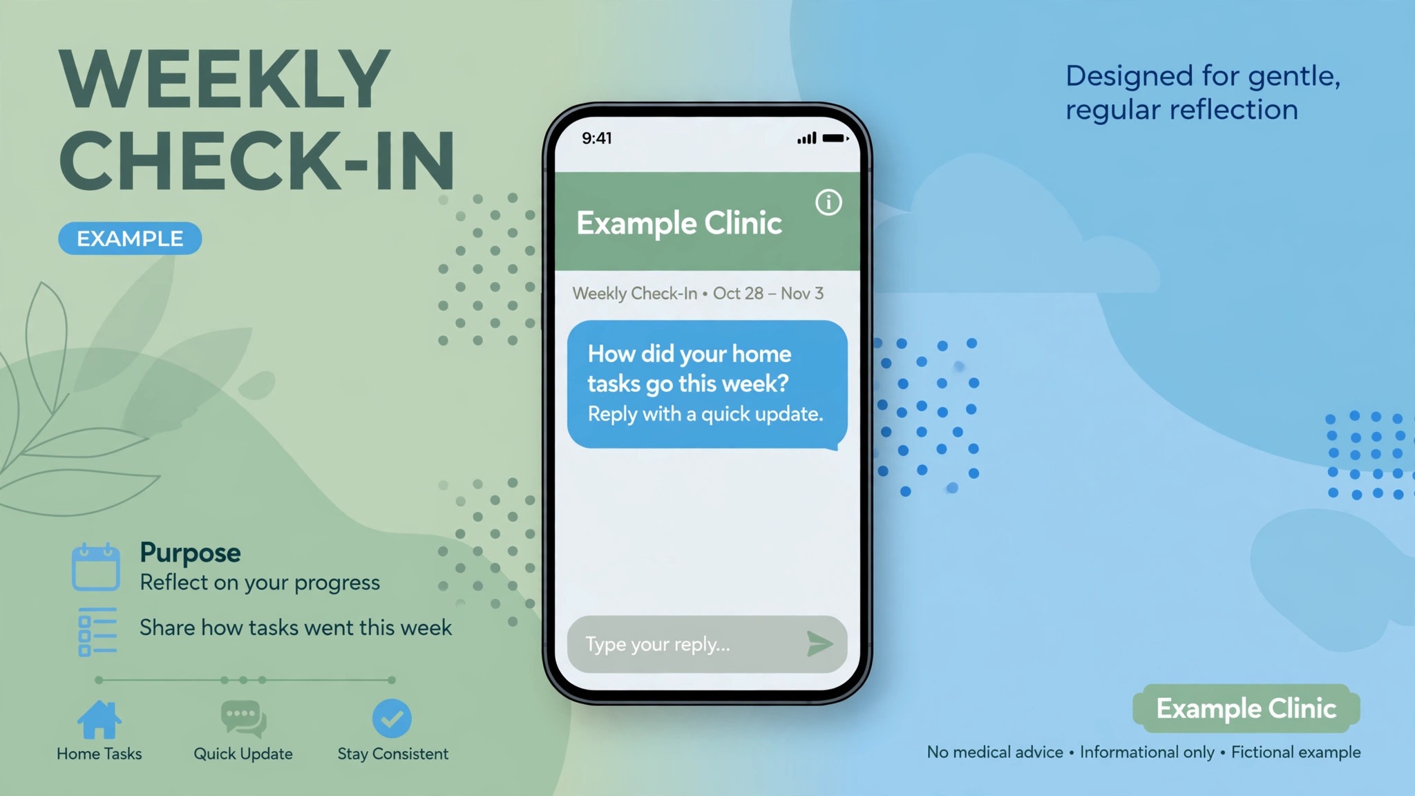 Mockup of a short weekly check in message on a phone.