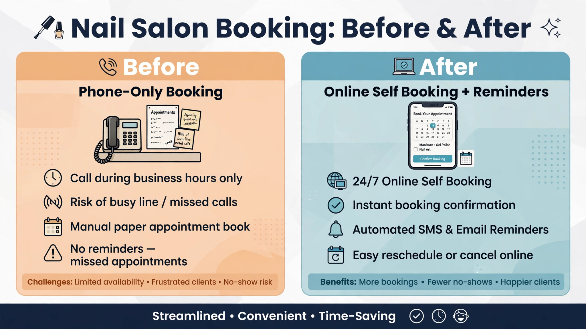 before and after nail salon booking from phone to online
