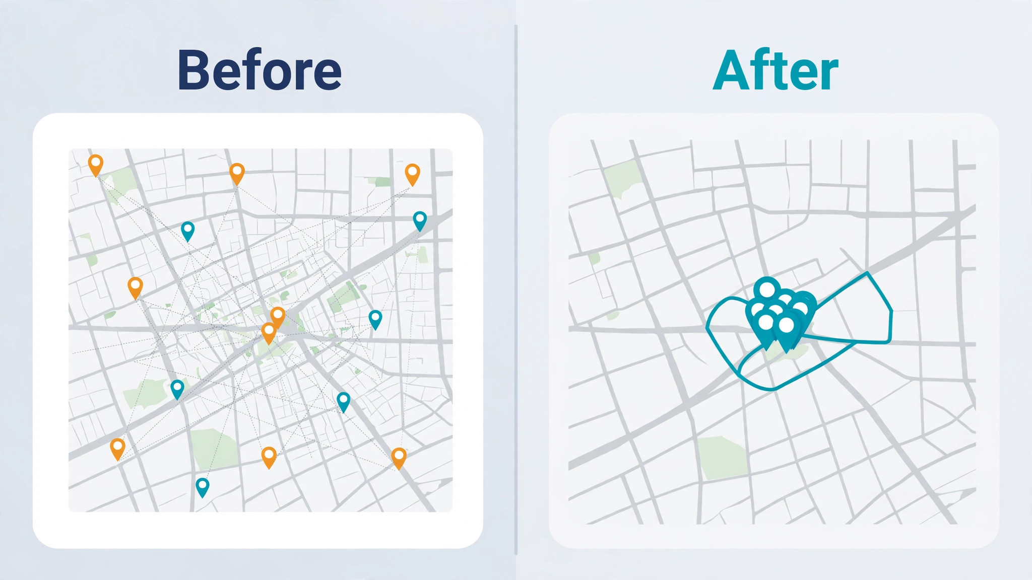 before and after pet groomer route from scattered to grouped