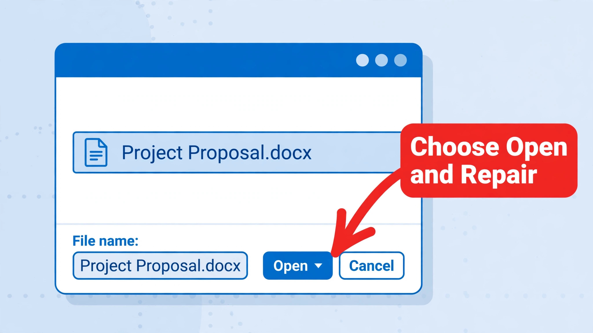 Annotated Open and Repair dialog example