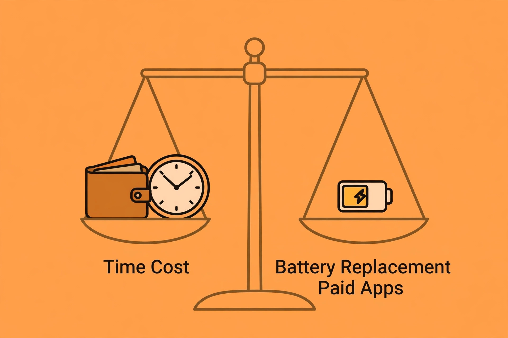 Balance scale weighing time cost against battery replacement