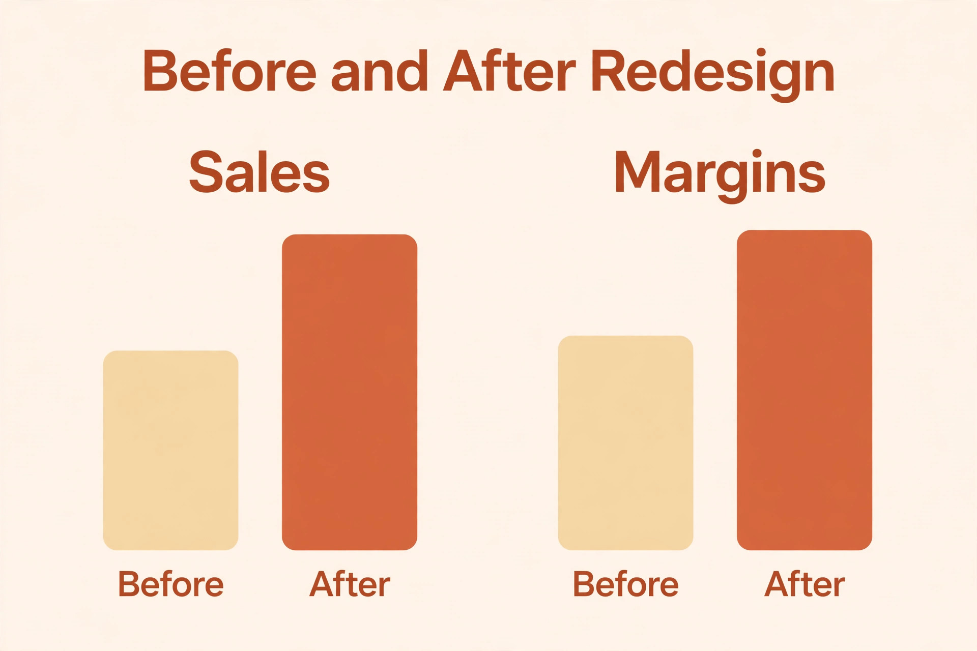 Before and after bar chart showing drink sales and margins rising after a menu redesign, no figures
