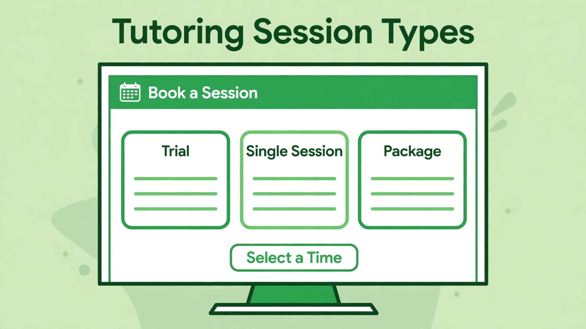booking page showing tutoring session types